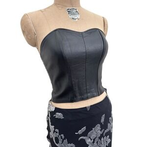 Vtg Black Leather Top Corset Bustier 90s Firenze S